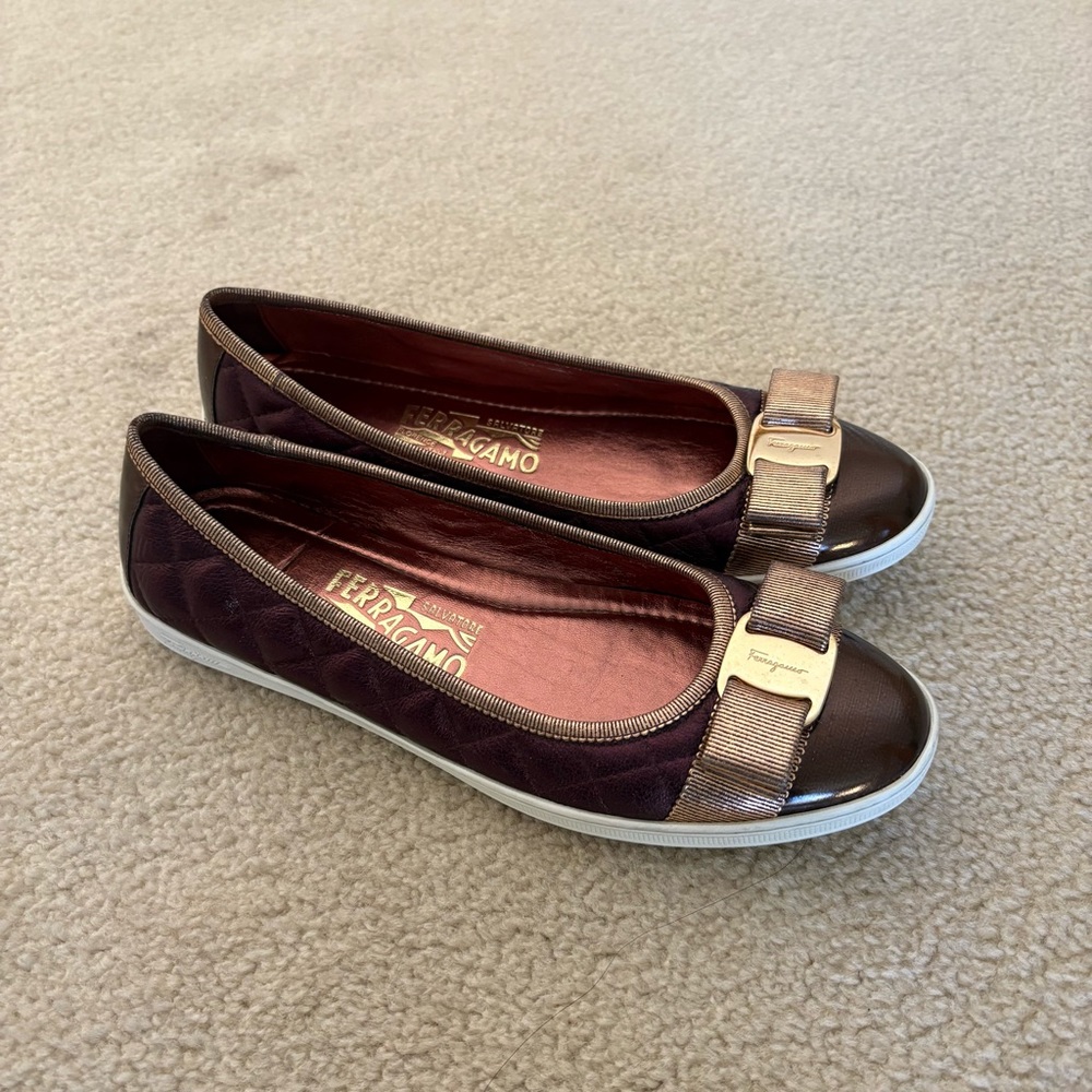 Salvatore Ferragamo Brown Ruffina Quilted Flat